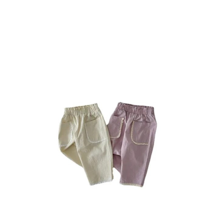 2023. aasta suvi, uued laste lahtised püksid, soliidsed tüdrukud, pitsid, vabaaja püksid, puuvillased püksid, lapsed, väikelaste püksid