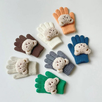 Детски ръкавици Bear за момичета Момчета Корейски есенни зимни бебешки ръкавици Вълнени топли пет пръста Детски ръкавици на открито за сняг 2-7 години