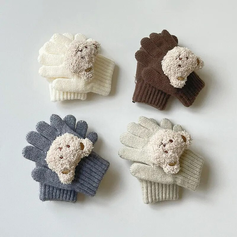 Bear Παιδικά Γάντια για Κορίτσια Αγόρια Κορεάτικα Φθινόπωρο Χειμώνας Βρεφικά Γάντια Μάλλινα Ζεστά Five Fingers Outdoor Snow Παιδικά γάντια 2-7Y