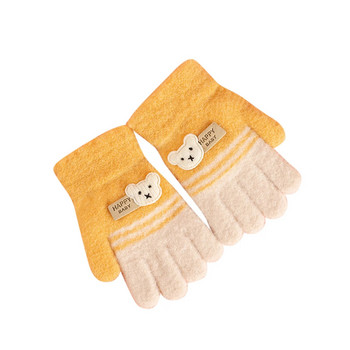 Малки деца Бебешки момичета Момчета Ръкавици Топли анимационни мечки Имитация на кашмир Пълни пръсти ръкавици Зимни меки ръкавици перчатки зимние