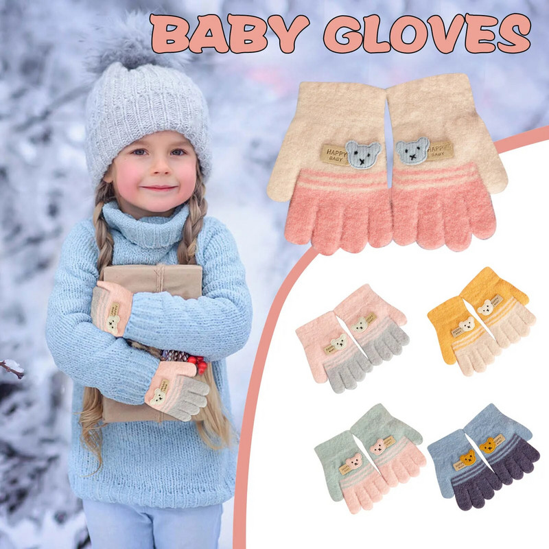 Μικρό παιδί Παιδιά Βρέφη Κορίτσια Αγόρια Γάντια Ζεστά Cartoon Bear Imitation Κασμίρ Γάντια Ολόκληρα Δάχτυλα Χειμερινά μαλακά γάντια перчатки зимние