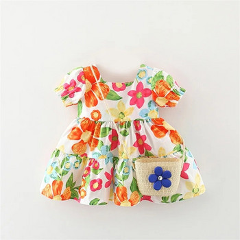 ma&baby 6M-3Y Toddler Νεογέννητο Βρεφικό Φόρεμα για Κορίτσια Φόρεμα με λουλούδια Puff μανίκι Φορέματα σε γραμμή Α για κορίτσια + Τσάντα καλοκαιρινά ρούχα D06