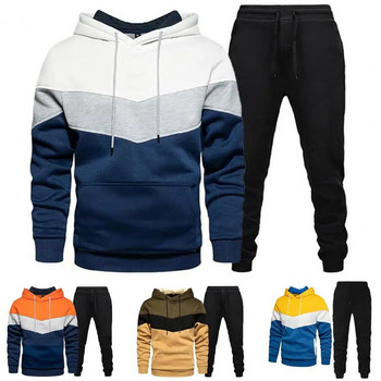 Есенно и зимно спортно облекло, мъжки комплект качулки, ежедневен топъл спортен пуловер, марков пуловер + панталон за джогинг Комплект от 2 части