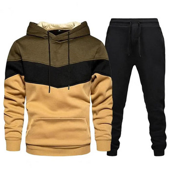 Есенно и зимно спортно облекло, мъжки комплект качулки, ежедневен топъл спортен пуловер, марков пуловер + панталон за джогинг Комплект от 2 части