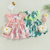 ma&baby 9M-3Y Toddler Sugar Bebeluș Copii Fete Rochie Volane A-Line Rochii cu imprimeu floral pentru fete Haine de plajă de vară D01