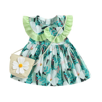 ma&baby 9M-3Y Toddler Sugar Bebeluș Copii Fete Rochie Volane A-Line Rochii cu imprimeu floral pentru fete Haine de plajă de vară D01