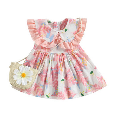ma&baby 9M-3Y Toddler Sugar Bebeluș Copii Fete Rochie Volane A-Line Rochii cu imprimeu floral pentru fete Haine de plajă de vară D01