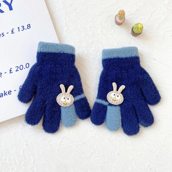 Топли ръкавици със зайче Сладки дебели детски ръкавици Тематични ръкавици с анимационно зайче Зимни топли ръкавици с цели пръсти