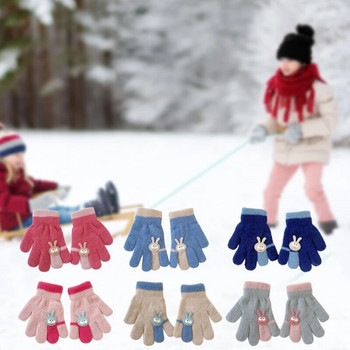 Топли ръкавици със зайче Сладки дебели детски ръкавици Тематични ръкавици с анимационно зайче Зимни топли ръкавици с цели пръсти
