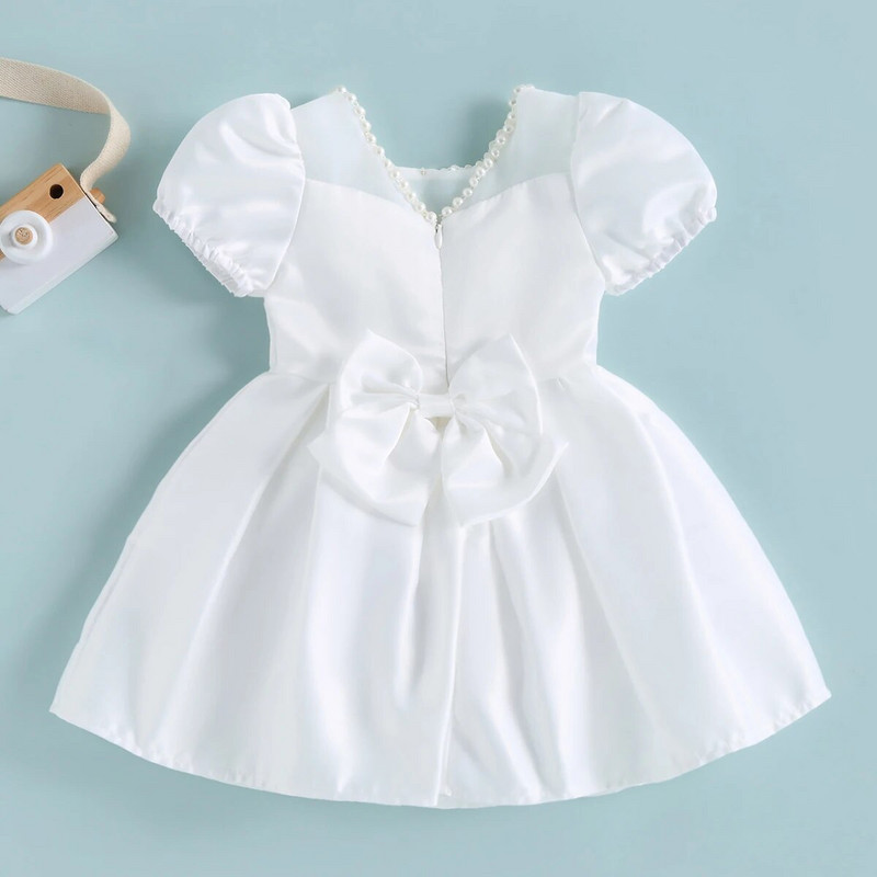 ma&baby 6M-3Y Copil nou-născut nou-născut rochie fetiță din tul perlat cu fundă tutu, petrecere, nuntă, aniversare, botez, rochii pentru fetiță