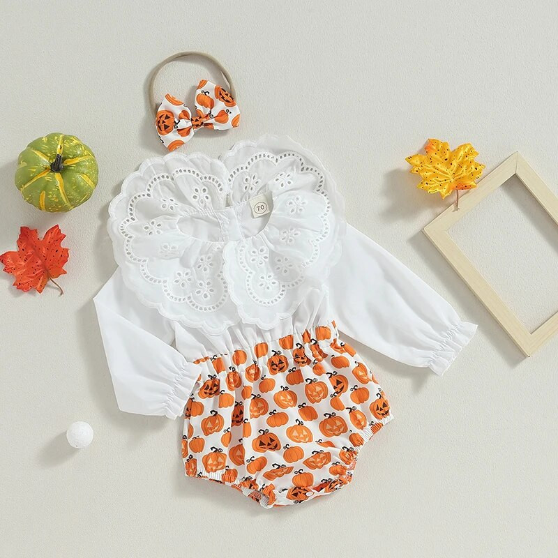 ma&baby 0-24M Halloweeni vastsündinu beebile tüdrukud, armas volangidega kõrvitsastrükis pikkade varrukatega kombinesoon, mängukostüüm, kostüümid D05