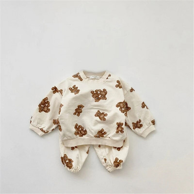 Μόδα σετ βρεφικών ρούχων για κοριτσάκια Παιδικά κινούμενα σχέδια για αρκουδάκι και παντελόνι Κοστούμι για αγόρια μπλούζα και παντελόνι 2 τμχ Βρεφικά ρούχα