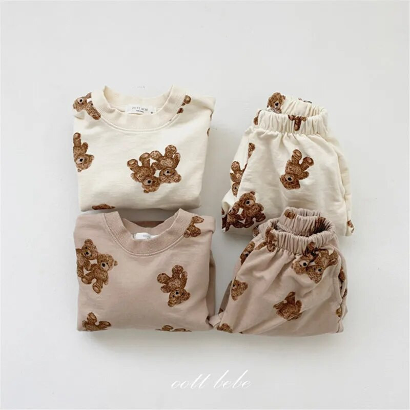 Μόδα σετ βρεφικών ρούχων για κοριτσάκια Παιδικά κινούμενα σχέδια για αρκουδάκι και παντελόνι Κοστούμι για αγόρια μπλούζα και παντελόνι 2 τμχ Βρεφικά ρούχα