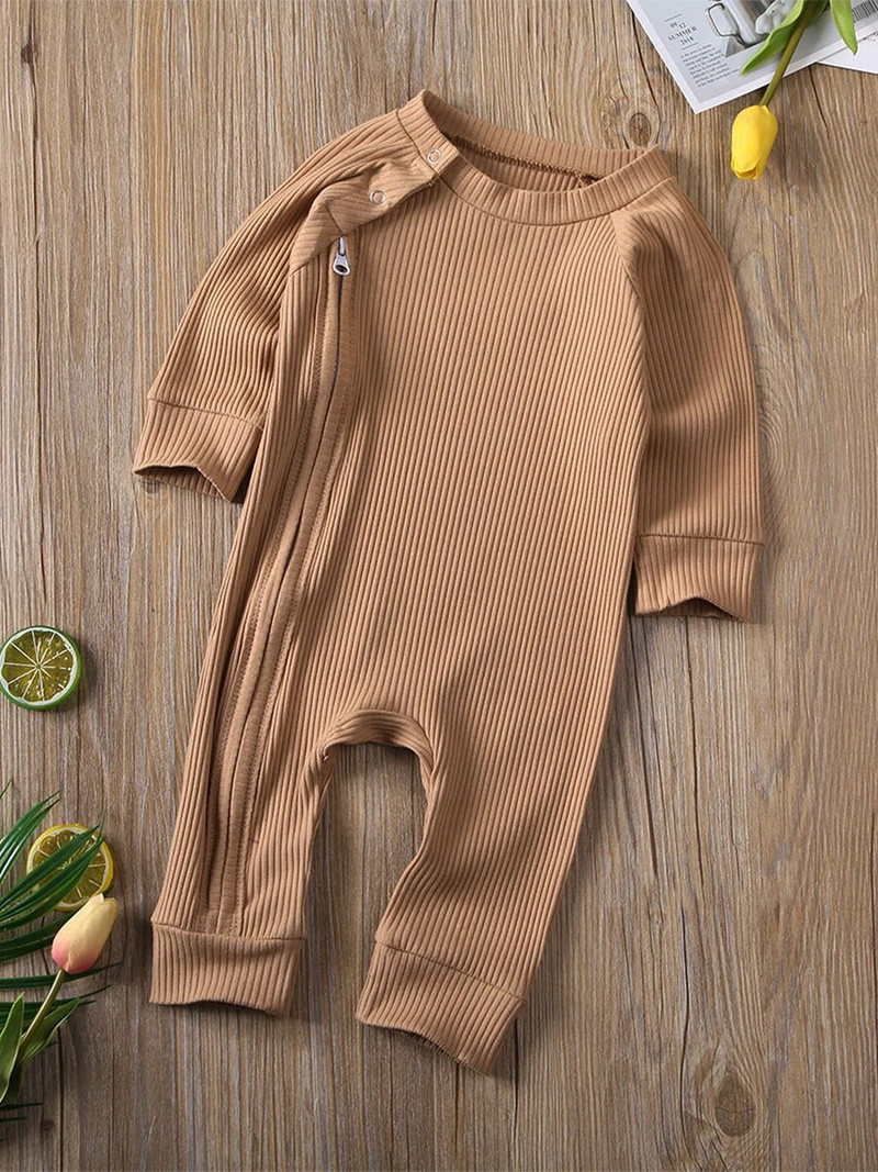 Βρεφική φόρμα για αγόρια, φθινοπωρινό με ραβδώσεις, μακρύ μανίκι, μονόχρωμη φόρμα με φερμουάρ
