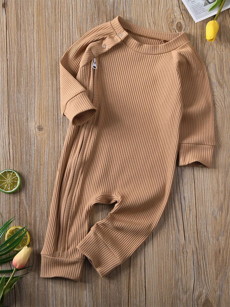 Βρεφική φόρμα για αγόρια, φθινοπωρινό με ραβδώσεις, μακρύ μανίκι, μονόχρωμη φόρμα με φερμουάρ