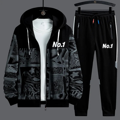 Uued kevadsügised meeste dressid Tõmblukuga Kardigan Print Jope + Dressipüksid Kaheosalised komplektid Hip Hop Tänavarõivad Meeste Spordirõivad