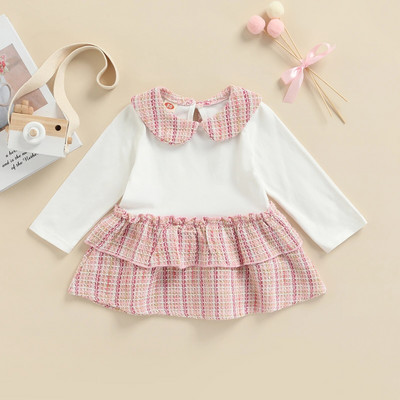 Ma&Baby 3-24M naujagimiui, mergaičių languota suknelė princesė Peter Pan apykakle, suknelės ilgomis rankovėmis, pavasario rudens kostiumai D35