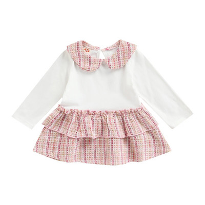 Ma&Baby 3-24M Nou-Nascuti Bebeluși Fetițe Rochie în carouri Prințesa Guler Peter Pan Rochii cu mânecă lungă Costume de primăvară toamnă D35