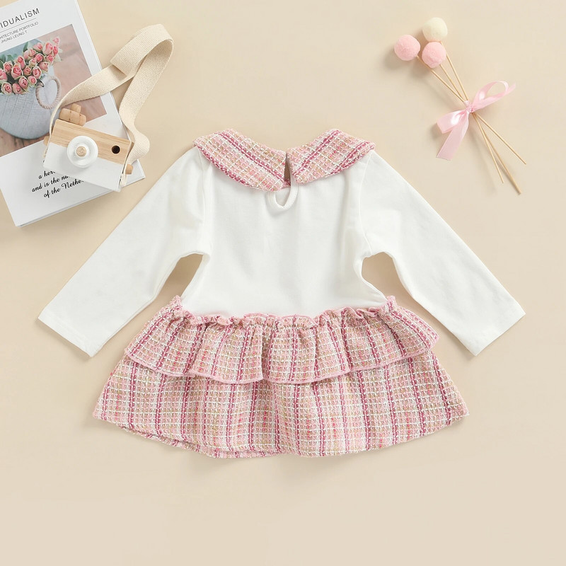 Ma&Baby 3-24M Nou-Nascuti Bebeluși Fetițe Rochie în carouri Prințesa Guler Peter Pan Rochii cu mânecă lungă Costume de primăvară toamnă D35