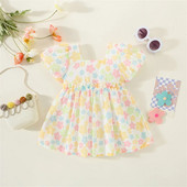 ma&baby 9M-3Y Toddler Νεογέννητο φόρεμα κοριτσιού Φόρεμα με λουλούδια φουσκωτά μανίκια σε γραμμή Α για κορίτσια Καλοκαιρινά ρούχα D01