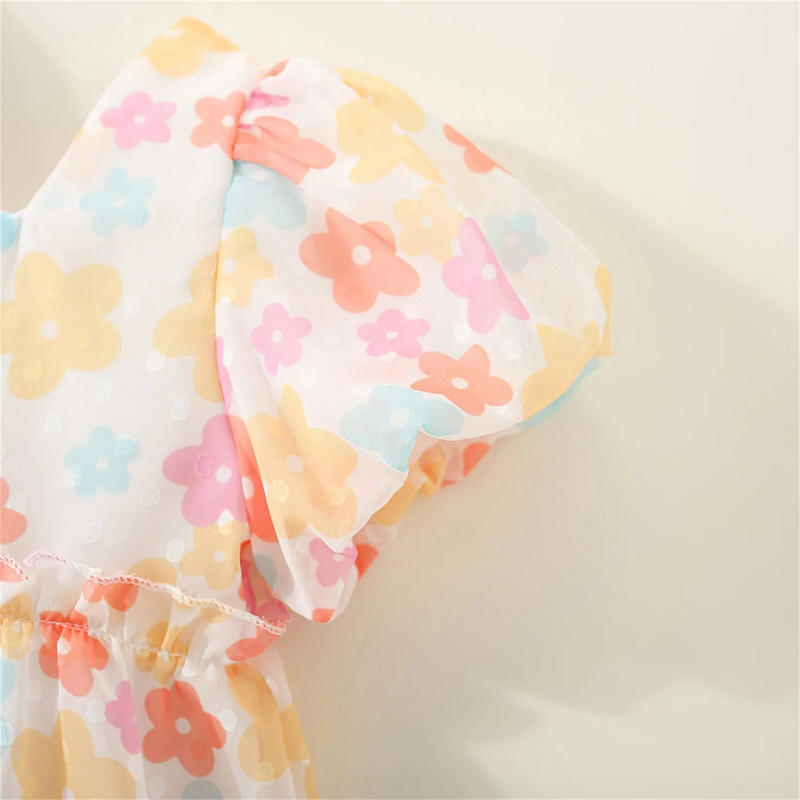 ma&baby 9M-3Y Toddler Νεογέννητο φόρεμα κοριτσιού Φόρεμα με λουλούδια φουσκωτά μανίκια σε γραμμή Α για κορίτσια Καλοκαιρινά ρούχα D01