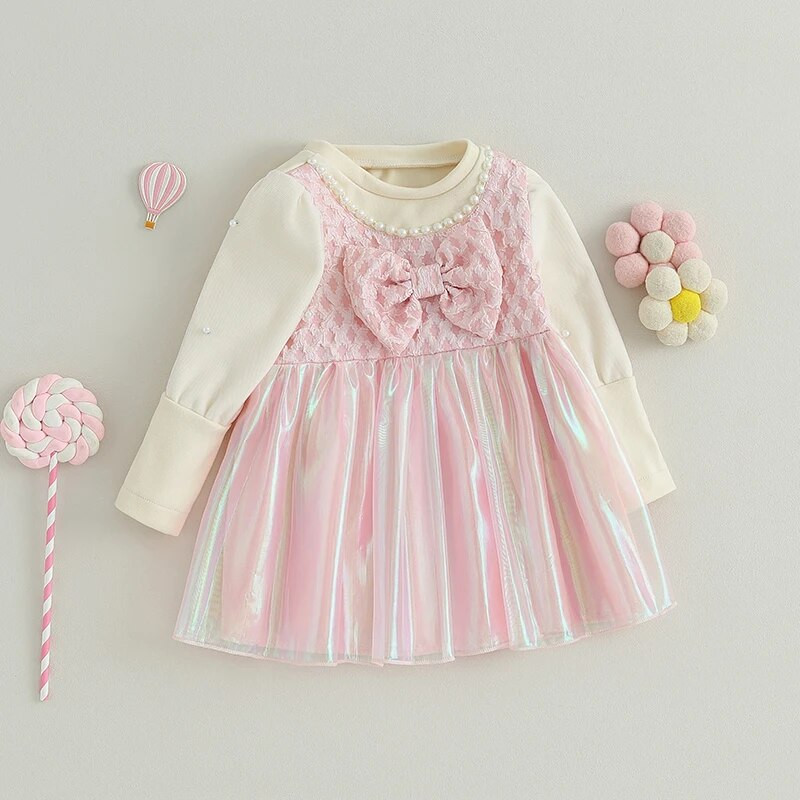 ma&baby 6M-3Y Toddler Νεογέννητο Βρεφικό Φόρεμα Κοριτσάκι Μακρυμάνικο Φιόγκο Τούλι Πέρλες Tutu Φορέματα γενεθλίων για κορίτσια D05