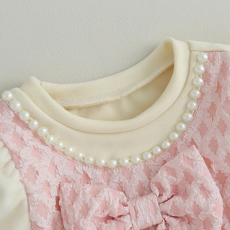 ma&baby 6M-3Y Toddler Νεογέννητο Βρεφικό Φόρεμα Κοριτσάκι Μακρυμάνικο Φιόγκο Τούλι Πέρλες Tutu Φορέματα γενεθλίων για κορίτσια D05