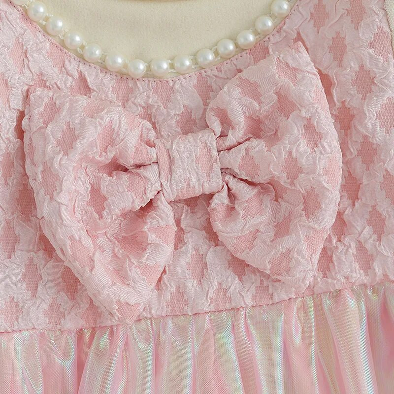 ma&baby 6M-3Y Toddler Νεογέννητο Βρεφικό Φόρεμα Κοριτσάκι Μακρυμάνικο Φιόγκο Τούλι Πέρλες Tutu Φορέματα γενεθλίων για κορίτσια D05