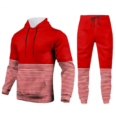 2 τμχ/Σετ Ανδρική φόρμα με ριγέ στάμπα, έγχρωμη φόρμα με κουκούλα, μακρυμάνικο μπλούζες Jogger Pants Φθινοπωρινή χειμερινή φόρμα γυμναστικής