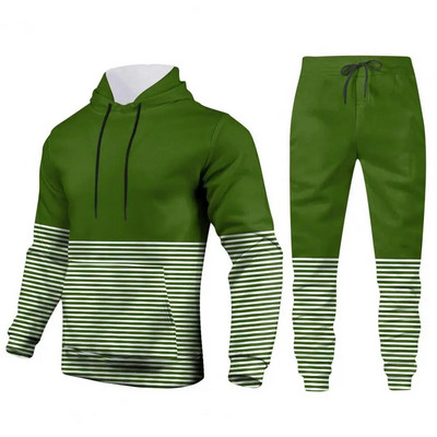 2 τμχ/Σετ Ανδρική φόρμα με ριγέ στάμπα, έγχρωμη φόρμα με κουκούλα, μακρυμάνικο μπλούζες Jogger Pants Φθινοπωρινή χειμερινή φόρμα γυμναστικής