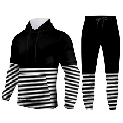2 τμχ/Σετ Ανδρική φόρμα με ριγέ στάμπα, έγχρωμη φόρμα με κουκούλα, μακρυμάνικο μπλούζες Jogger Pants Φθινοπωρινή χειμερινή φόρμα γυμναστικής