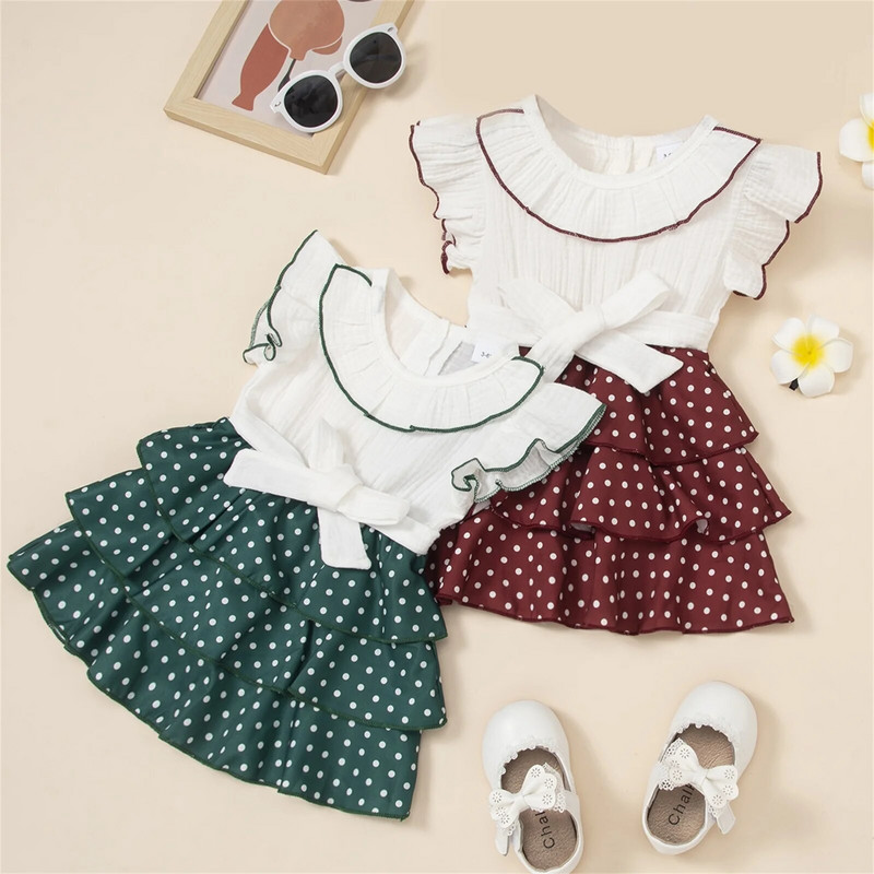 ma&baby 0-18M Νεογέννητο νήπιο Κοριτσάκι Καλοκαιρινό φόρεμα Βολάν με κουκκίδα Φορέματα σε γραμμή Α για κορίτσια Ρούχα D01