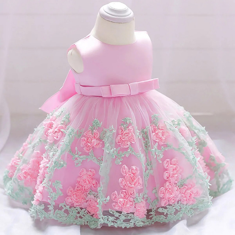 Ma&Baby 0-2Y Lace Flower Μικρή Νεογέννητο Βρέφος Φόρεμα για κορίτσια Μεγάλο Φιόγκο Πριγκίπισσα 1ο πάρτι γενεθλίων Νυφικά Κοστούμια