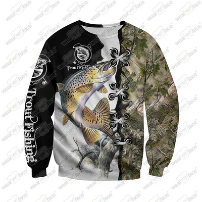 Πέστροφα Ψάρεμα 3D Φούτερ με εμπριμέ φούτερ Φούτερ με φερμουάρ Φούτερ Σορτς Casual Sports Streetwear Vocation Unisex Ρούχα