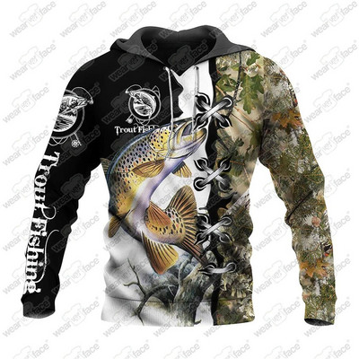 Πέστροφα Ψάρεμα 3D Φούτερ με εμπριμέ φούτερ Φούτερ με φερμουάρ Φούτερ Σορτς Casual Sports Streetwear Vocation Unisex Ρούχα