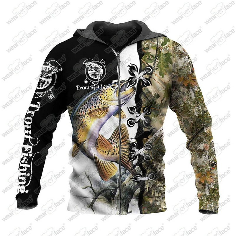 Πέστροφα Ψάρεμα 3D Φούτερ με εμπριμέ φούτερ Φούτερ με φερμουάρ Φούτερ Σορτς Casual Sports Streetwear Vocation Unisex Ρούχα