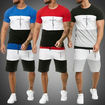 Ανδρικό Summer Faith Cross με εμπριμέ αθλητικό σετ Religion Design Φόρμα γυμναστικής Color Block Casual πουκάμισα Streetwear Κοστούμι σορτς για τζόκινγκ