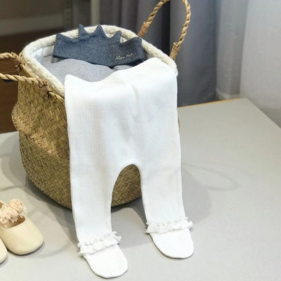 Пролетно-есенни дантелени бебешки клинове за новородени, памучни панталони с висока талия Strumphose