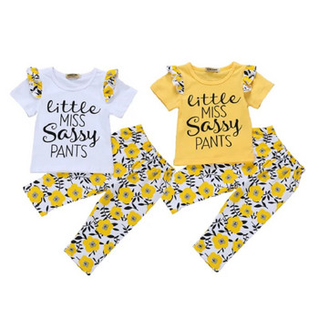 Дрехи за новородени бебета и момичета 2020 Пролет Little Miss Sassy Pants Outfit Гащеризон+панталон+лента за глава 3PCS Комплекти