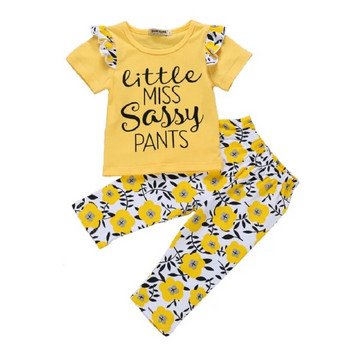 Дрехи за новородени бебета и момичета 2020 Пролет Little Miss Sassy Pants Outfit Гащеризон+панталон+лента за глава 3PCS Комплекти