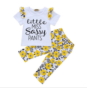 Дрехи за новородени бебета и момичета 2020 Пролет Little Miss Sassy Pants Outfit Гащеризон+панталон+лента за глава 3PCS Комплекти