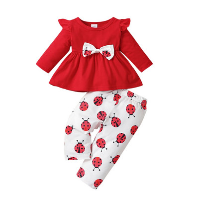 Žavinga 2 vnt. rinkinių apranga mergaitėms – skraidančios rankovės ir kelnės su „Ladybug Print“!