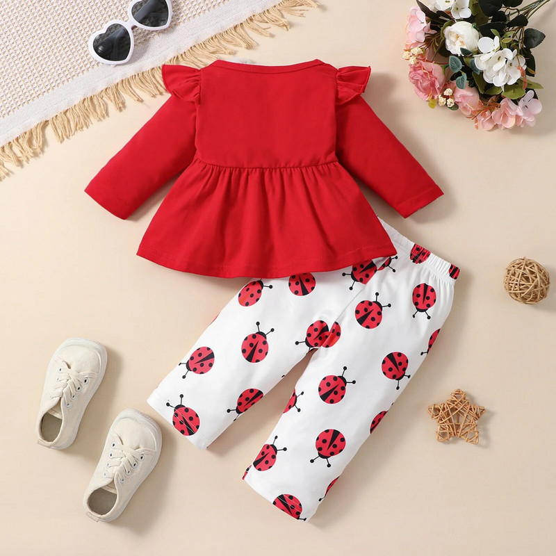 Žavinga 2 vnt. rinkinių apranga mergaitėms – skraidančios rankovės ir kelnės su „Ladybug Print“!