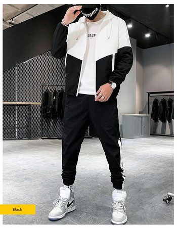 Мъжки анцуг Ежедневен комплект Мъжки спортни обувки с качулка Якета+панталони Комплекти от 2 части Спортен костюм за хип-хоп бягане 5XL