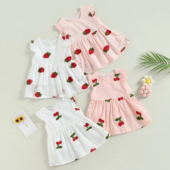 ma&baby 9M-3Y Toddler Infant Kids Girls Dress Strawberry Cherry Print A-Line Dress for Girls Summer Beach Clothes D01