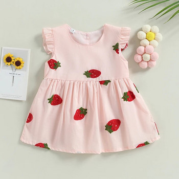 ma&baby 9M-3Y Toddler Infant Kids Girls Dress Strawberry Cherry Print A-Line Dress for Girls Summer Beach Clothes D01