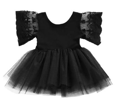 Дантелена рокля с ръкави на цветя Деца Бебешки момичета Розови гащеризони Дантелена рокля Туту Дрехи Тоалети