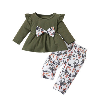 2 vnt. Žavingas pavasario ir rudens aprangos rinkinys naujagimiams – skraidančios rankovės ilgomis rankovėmis apkarpytos kelnės ir kelnės