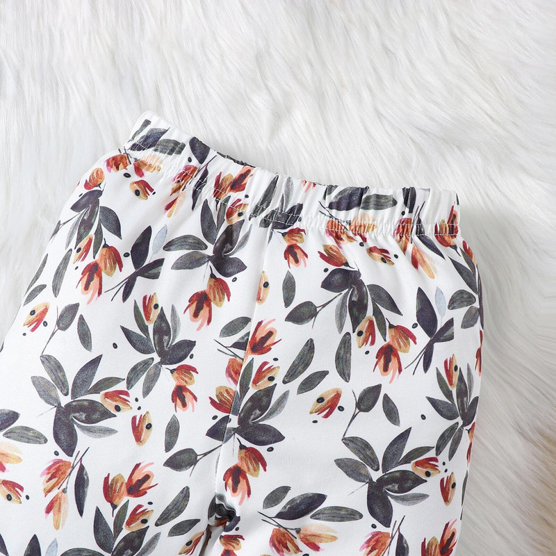 2 vnt. Žavingas pavasario ir rudens aprangos rinkinys naujagimiams – skraidančios rankovės ilgomis rankovėmis apkarpytos kelnės ir kelnės