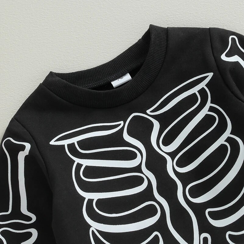 2023-06-11 Lioraitiin 0-24M Бебешки бебета Момчета Момичета Хелоуин Екипировки с дълъг ръкав Скелетен печат Горнища Панталони Есенен комплект дрехи